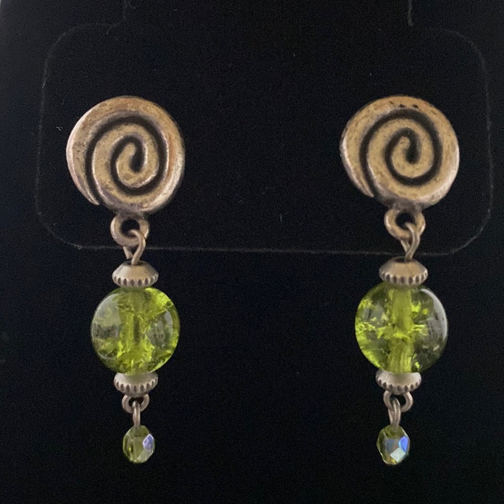 Silver Tone Glass Bead Dangle Earring